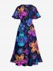 Ombre Flower Print Hawaii Split Pocket A Line Midi Dress -  