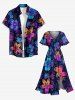 Ombre Flower Print Hawaii Split Pocket A Line Midi Dress -  