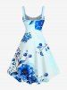 Flower Leaf Branch Print Hawaii A Line Dress -  