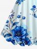 Flower Leaf Branch Print Hawaii A Line Dress -  