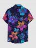 Chemise hawaïenne à poche boutonnée à imprimé floral dégradé pour homme - Bleu profond S