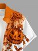 Chemise pour homme à boutons avec poche, imprimé crânes, citrouilles, chauves-souris, fleurs et feuilles d'Halloween - Orange M