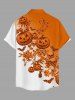 Chemise pour homme à boutons avec poche, imprimé crânes, citrouilles, chauves-souris, fleurs et feuilles d'Halloween - Orange M