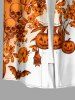 Chemise pour homme à boutons avec poche, imprimé crânes, citrouilles, chauves-souris, fleurs et feuilles d'Halloween - Orange M