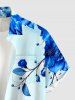 Chemise hawaïenne à imprimé fleurs, feuilles et branches, à boutons et poche, pour homme - Bleu clair 3XL
