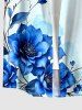 Chemise hawaïenne à imprimé fleurs, feuilles et branches, à boutons et poche, pour homme - Bleu clair 3XL