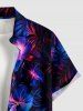 Chemise hawaïenne pour homme à imprimé 3D de fleurs et feuilles tropicales, effet pailleté, avec boutons et poche - Bleu profond 5XL