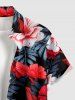 Chemise hawaïenne homme à imprimé fleurs et feuilles tropicales, avec boutons et poche - Rouge 2XL