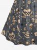 Robe hawaïenne à imprimé soleil cocotier, crâne, pirate, oiseau et gouvernail, avec bretelles croisées et fronces en treillis - Gris XS