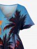 Robe midi hawaïenne fendue à imprimé cocotier, soleil, paysage marin et vagues - Bleu Ciel XS