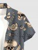 Chemise hawaïenne pour homme à imprimé cocotier, crâne, oiseau pirate, gouvernail et soleil, avec boutons et poche - Gris 6XL