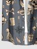 Chemise hawaïenne pour homme à imprimé cocotier, crâne, oiseau pirate, gouvernail et soleil, avec boutons et poche - Gris 6XL