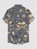 Chemise hawaïenne pour homme à imprimé cocotier, crâne, oiseau pirate, gouvernail et soleil, avec boutons et poche - Gris 6XL