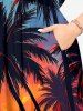 Robe midi hawaïenne fendue à imprimé cocotier, soleil, paysage marin et vagues - Bleu Ciel XS