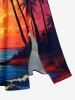 Robe midi hawaïenne fendue à imprimé cocotier, soleil, paysage marin et vagues - Bleu Ciel XS