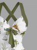 Dinosaur Coconut Tree Print Crisscross Straps Bowknot Hawaii Tank Dress -  