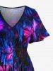 Flowers Tropical Leaf Glitter 3D Print Split Hawaii Midi Dress -  