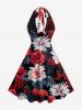 Robe hawaïenne à imprimé floral et feuilles tropicales à nouer à la nuque - Rouge XS