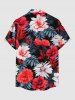 Chemise hawaïenne pour homme, imprimé tropical fleurs et feuilles, avec boutons et poche - Rouge 6XL