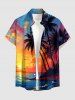 Chemise hawaïenne pour homme à imprimé cocotier, soleil, paysage marin et vagues, avec boutons et poche - Bleu Ciel 6XL