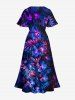 Robe midi fendue hawaïenne à imprimé 3D de fleurs et feuilles tropicales avec paillettes - Bleu profond 6X
