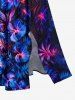 Robe midi fendue hawaïenne à imprimé 3D de fleurs et feuilles tropicales avec paillettes - Bleu profond 6X