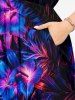 Robe midi fendue hawaïenne à imprimé 3D de fleurs et feuilles tropicales avec paillettes - Bleu profond 6X