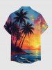 Chemise hawaïenne pour homme à imprimé cocotier, soleil, paysage marin et vagues, avec boutons et poche - Bleu Ciel 6XL