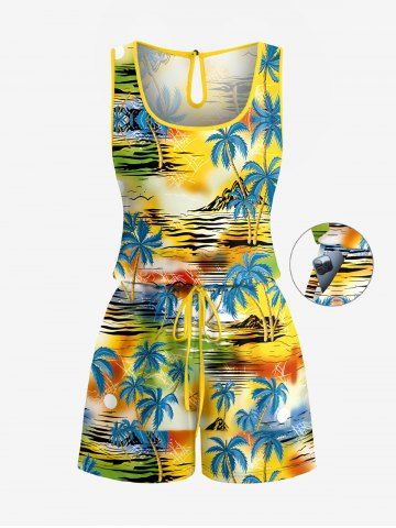 Combinaison hawaïenne à taille ajustée avec imprimé ombré soleil et cocotier - YELLOW - 2X