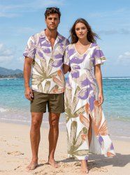 Tropical Leaf Print Matching Hawaii Beach Outfit For Couples -  