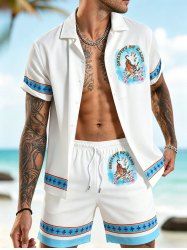 Ensemble de Deux Pièces Décontracté Fleurs et Tigre Imprimé à Manches Courtes pour Homme - Blanc Lait M