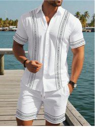 Ships From US Warehouse • Fast Delivery In 2–3 Business Days | Men's Matching Two Piece Co Ord Geometric Print Button Up Short Sleeves Shirt And Drawstring Casual Shorts Set -  