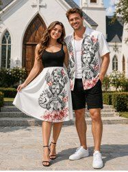 Angel Clock Butterfly Flower Print Matching Outfit For Couples -  