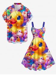 Colorful Ducks Print Matching Hawaii Beach Outfit For Couples -  