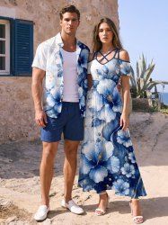 Flowers Watercolor Sparkling Sequin 3D Print Matching Hawaii Beach Outfit For Couples -  