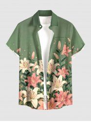 Chemise hawaïenne pour homme à imprimé fleurs de lys, feuilles et branches, à boutons et poche - Vert clair XL