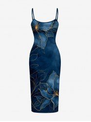 Flower Leaf Print Hawaii Fitted Dress -  