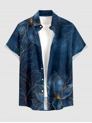 Chemise hawaïenne homme à imprimé fleurs et feuilles, avec boutons et poche - Bleu profond 2XL