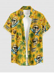 Coconut Tree Pineapple Skull Fruit Juice Print Buttons Pocket Hawaii Shirt For Men -  