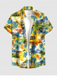 Coconut Tree Sun Ombre Print Buttons Pocket Hawaii Shirt For Men -  