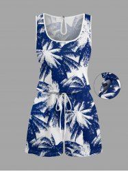 Combinaison short à imprimé cocotier, style Hawaï, avec cordon et poches - Cadetblue XXS