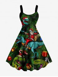 Christmas Santa Claus Dinosaur Gift Candy Print Tank Dress(Adjustable Shoulder Strap) -  