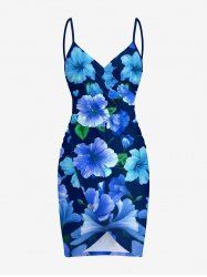 Hibiscus Flower Leaf Print Hawaii Convertible Beach Cover Up -  