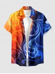 Chemise hawaïenne pour homme à boutons et poche, imprimé flammes et volutes en dégradé - Bleu profond 4XL