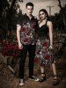 Tenue assortie pour couples à imprimé ombré de crânes et pièces de machine pour Halloween - Noir 