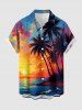 Tenue de plage hawaïenne assortie pour couples avec imprimé cocotier, soleil, paysage marin et vagues de la mer - Bleu Ciel 