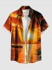 Tenue de plage hawaïenne assortie pour couple, imprimé cocotier, soleil, paysage marin et voilier - Orange Foncé 