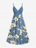 Tenue de plage hawaïenne assortie pour couples avec imprimé de fleurs et feuilles d'hibiscus - Bleu Ciel 