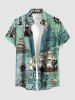 Tenue assortie pour couple - imprimé crâne voilier mer - tenue de plage et de croisière hawaïenne - Turquoise Foncée 