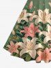 Robe trapèze hawaïenne à décolleté plongeant et liens nuque, imprimé fleurs de lys, feuilles et branches - Vert clair XS